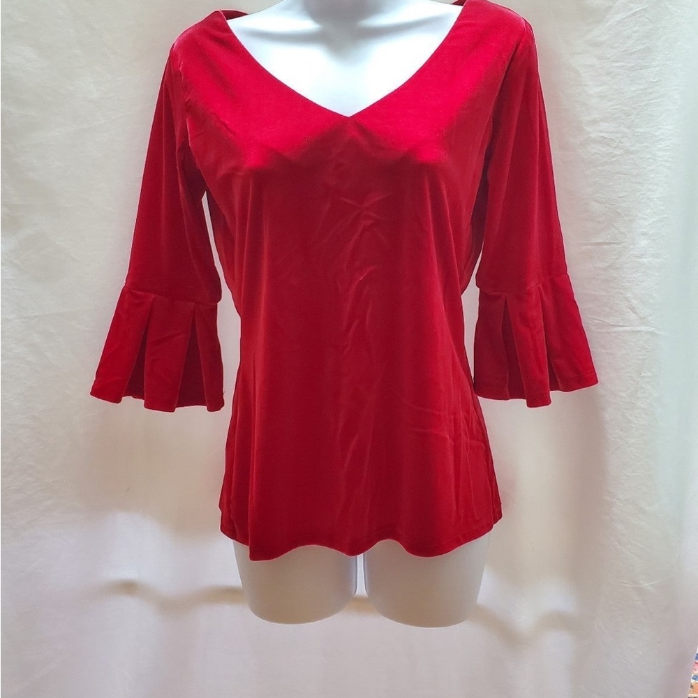 Sara Campbell red velvet bell sleeve top